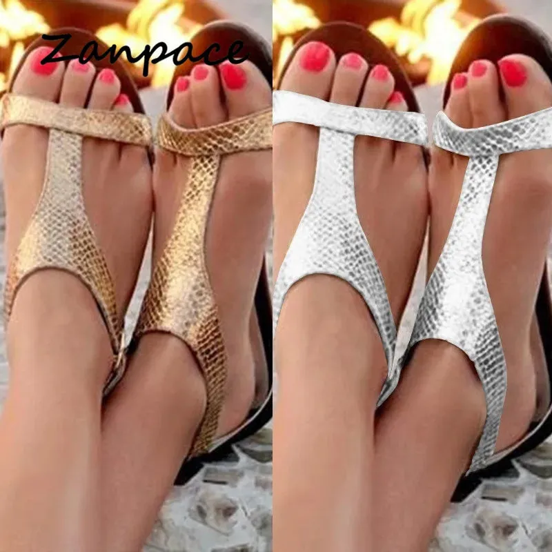 Gladiator Women Sandals Gold Roman Flat Women Shoes