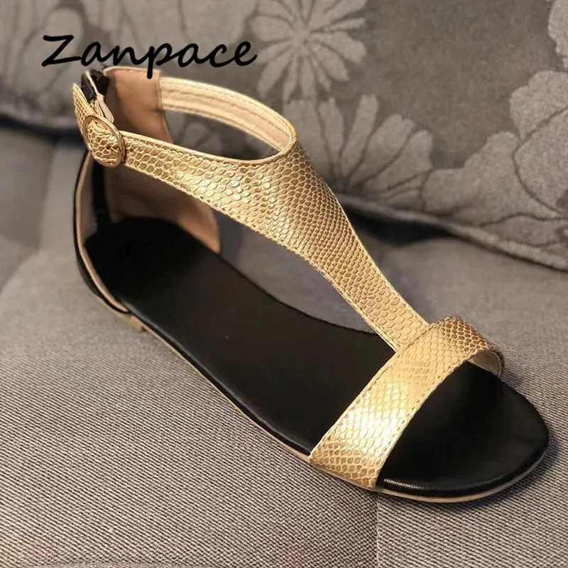 Gladiator Women Sandals Gold Roman Flat Women Shoes
