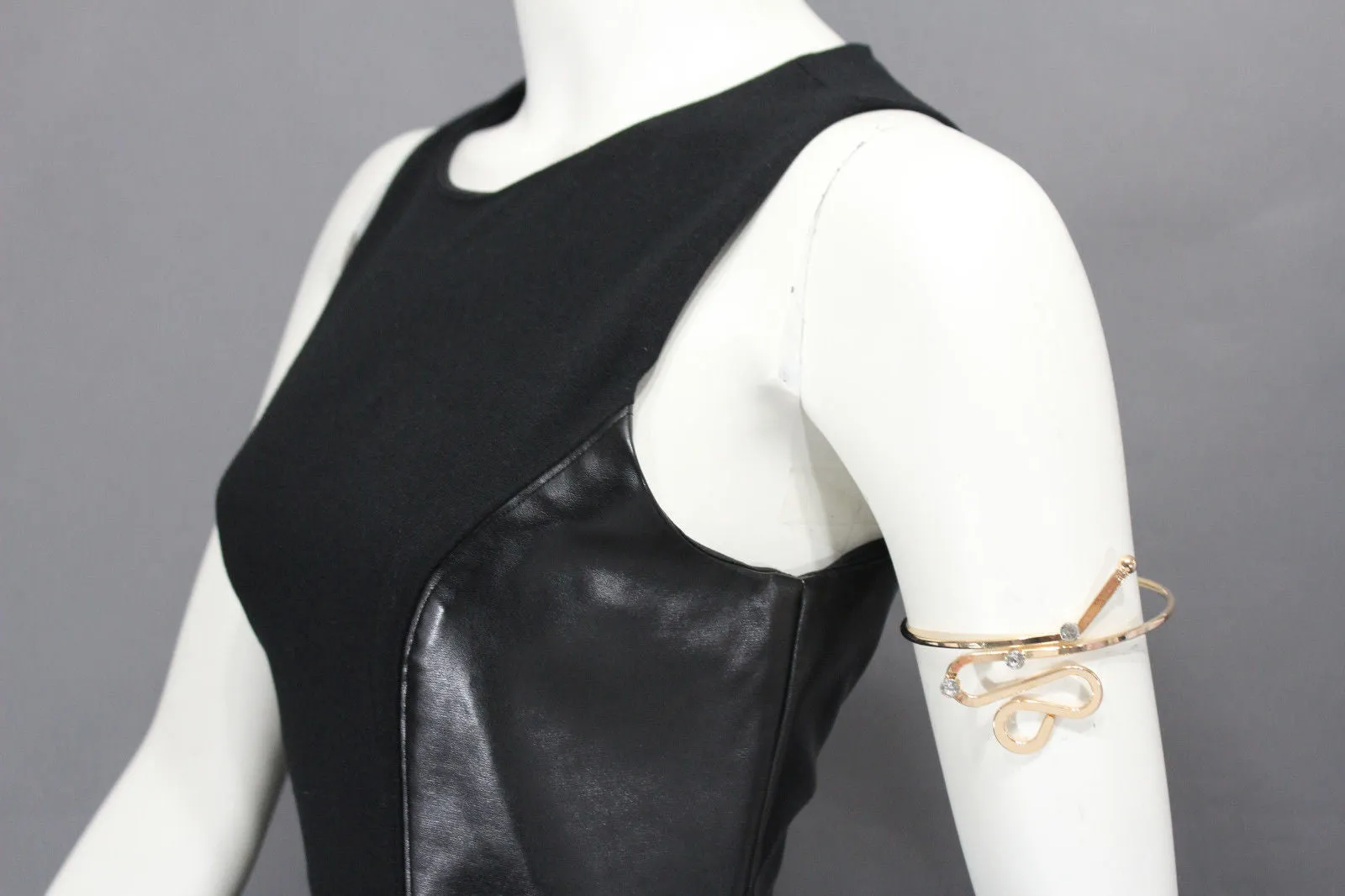 Gold Metal Cuff High Arm Bracelet Wrap Around Retro Silver Rhinestones