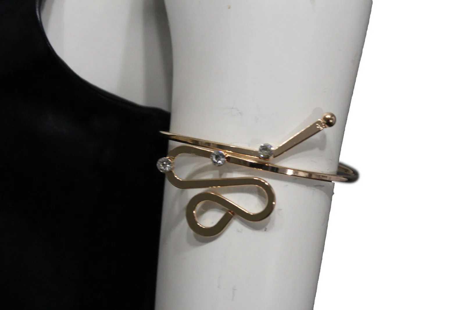 Gold Metal Cuff High Arm Bracelet Wrap Around Retro Silver Rhinestones