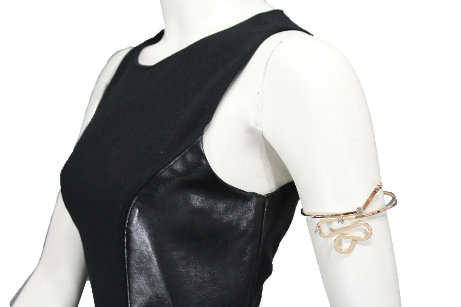 Gold Metal Cuff High Arm Bracelet Wrap Around Retro Silver Rhinestones