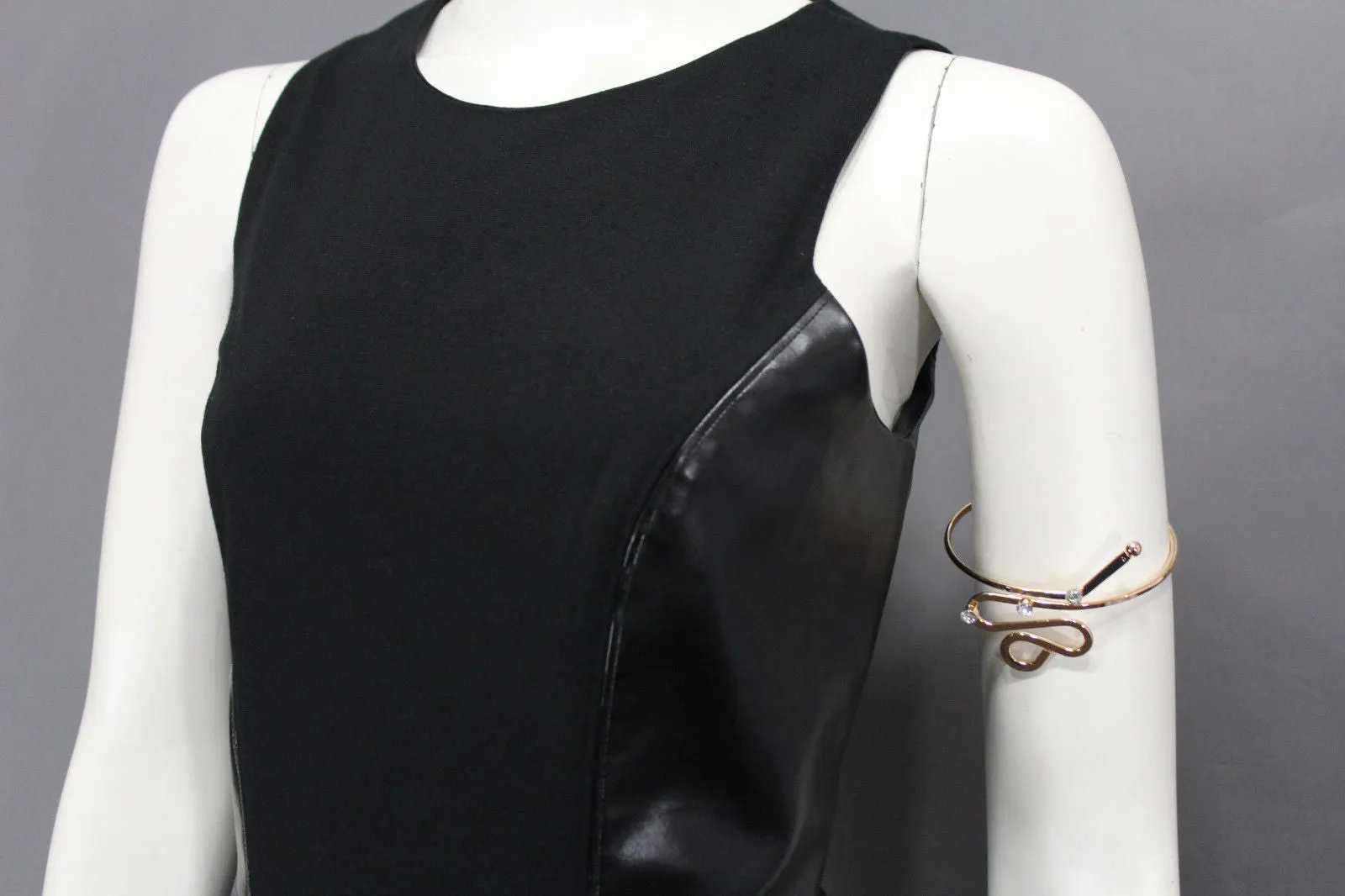 Gold Metal Cuff High Arm Bracelet Wrap Around Retro Silver Rhinestones