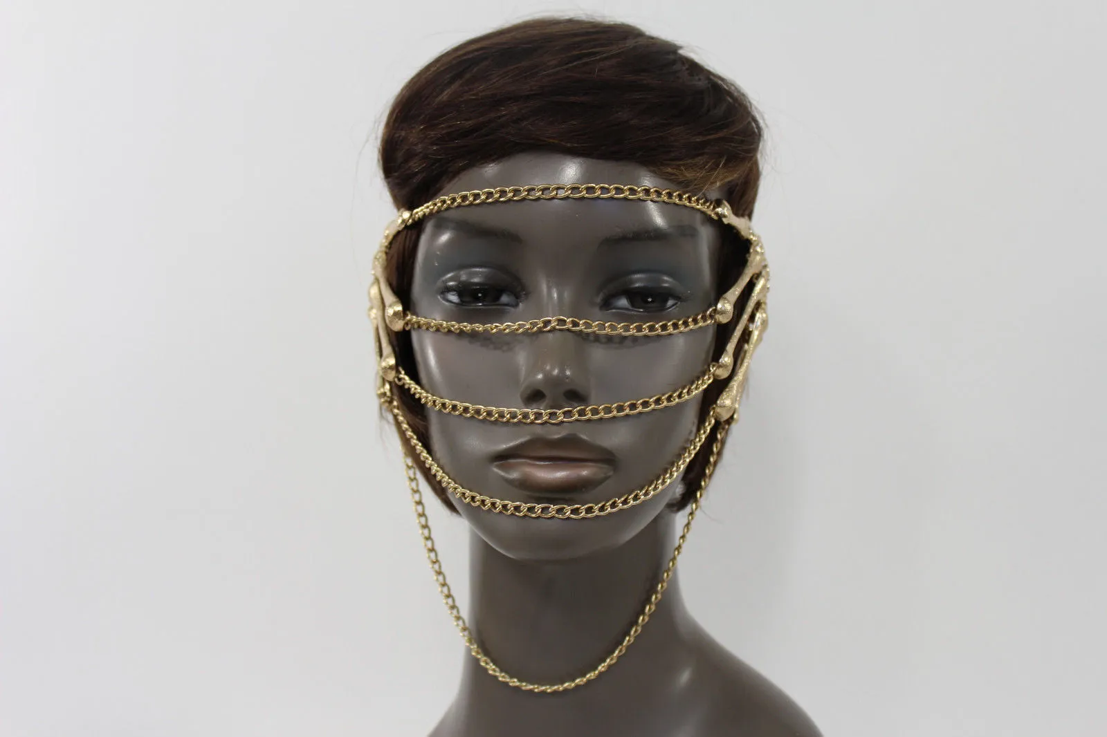 Gold Metal Head Chain Elastic Cover Face Mask Gold Skeleton Hand