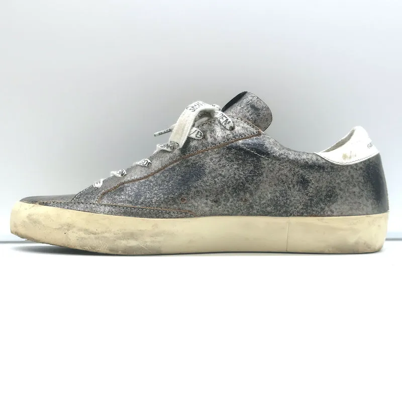 Golden Goose Superstar Low Top Sneakers Gray & Blue Distressed Leather Size 39
