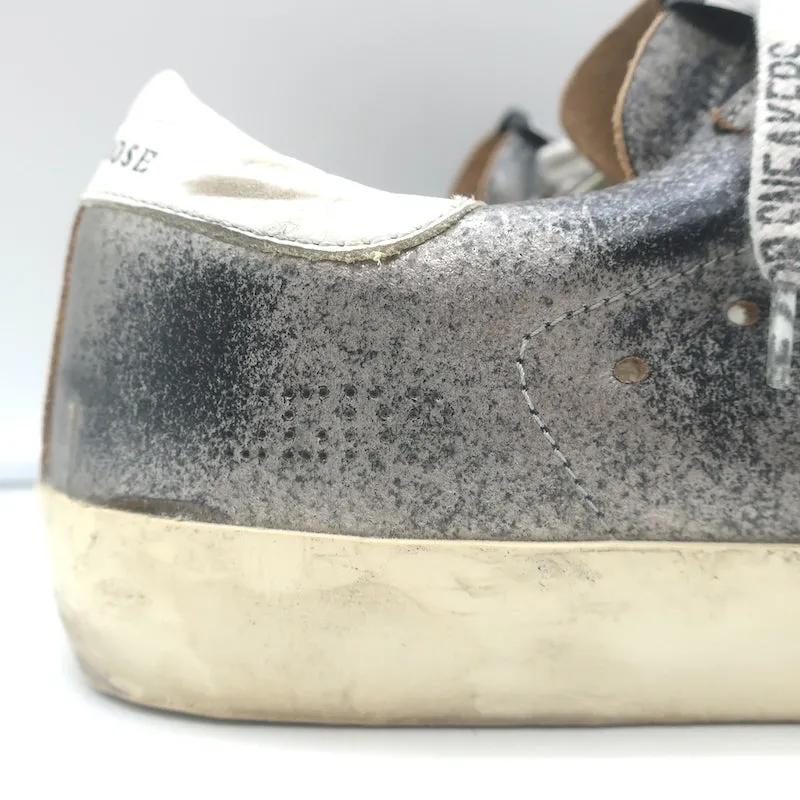Golden Goose Superstar Low Top Sneakers Gray & Blue Distressed Leather Size 39