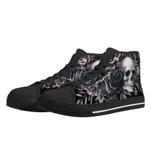 Gothic Skull and Flowers Mens High Top Canvas Shoes