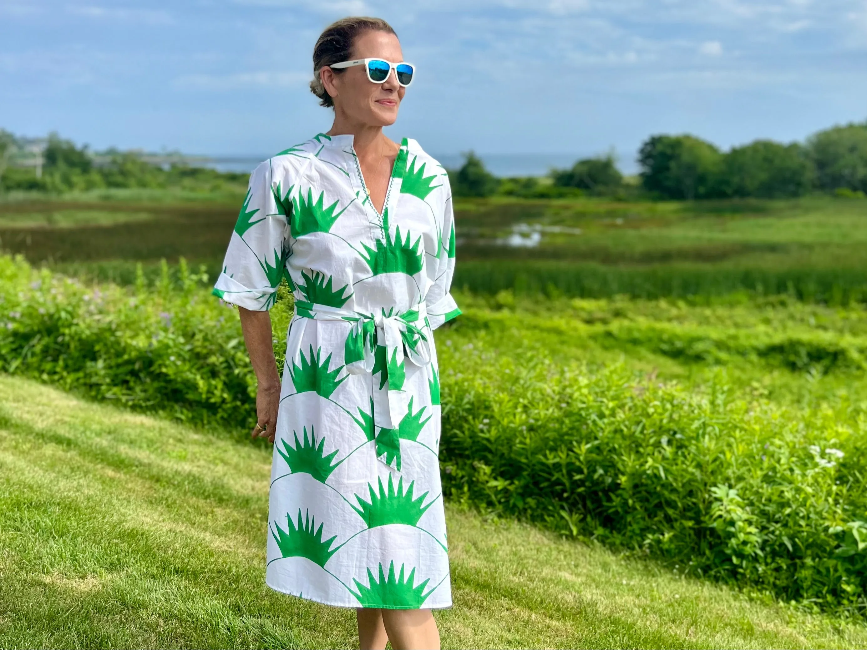 Green and White Sea Turtle Midi Dress