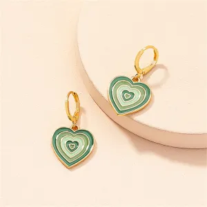 Green Enamel & 18K Gold-Plated Heart Huggie Drop Earrings