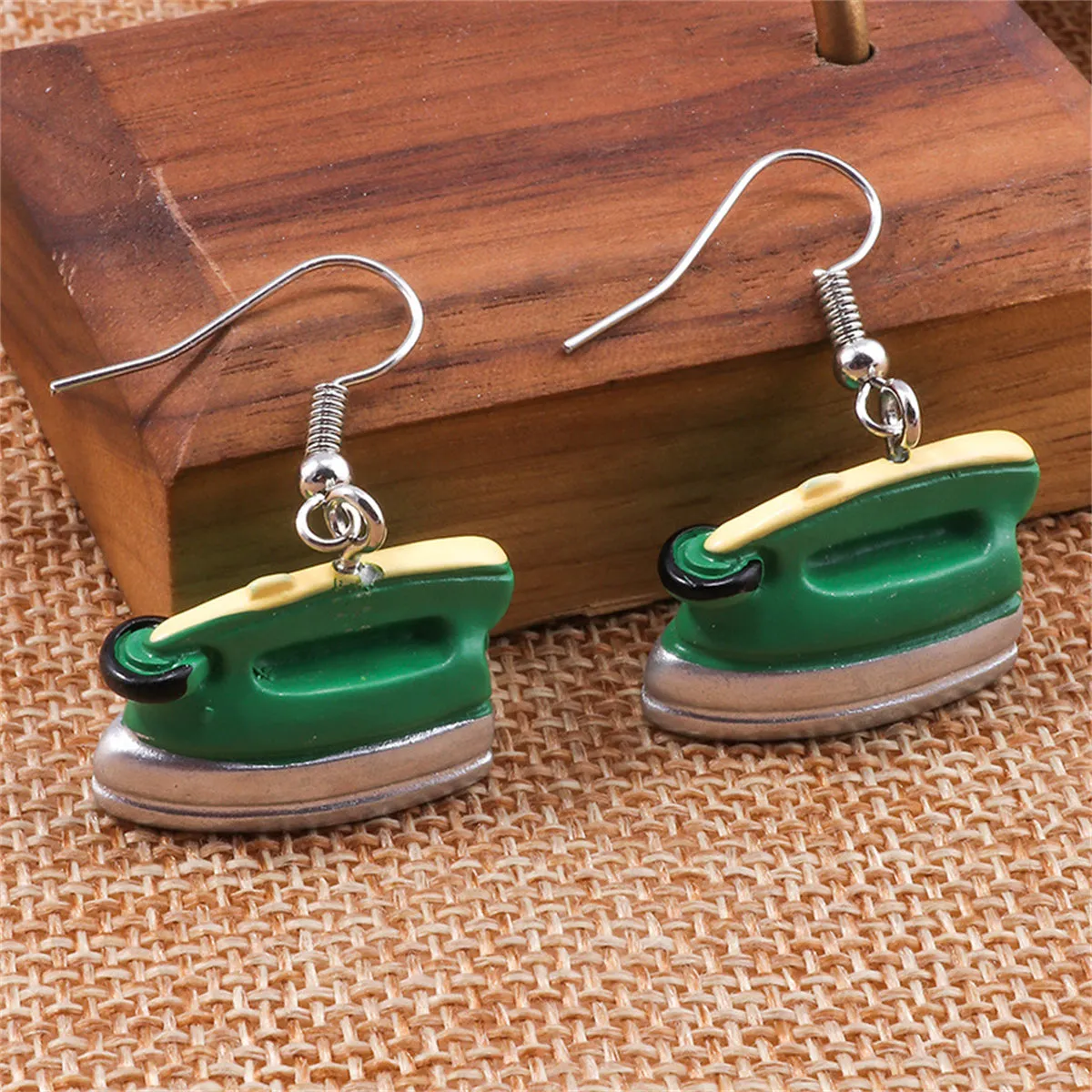 Green Enamel & Silver-Plated Iron Drop Earrings