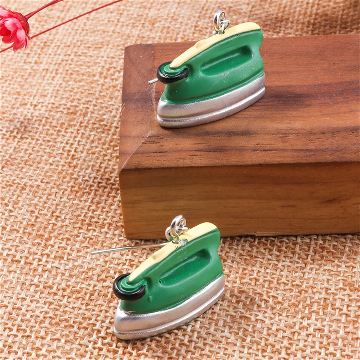 Green Enamel & Silver-Plated Iron Drop Earrings