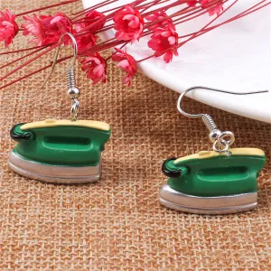 Green Enamel & Silver-Plated Iron Drop Earrings