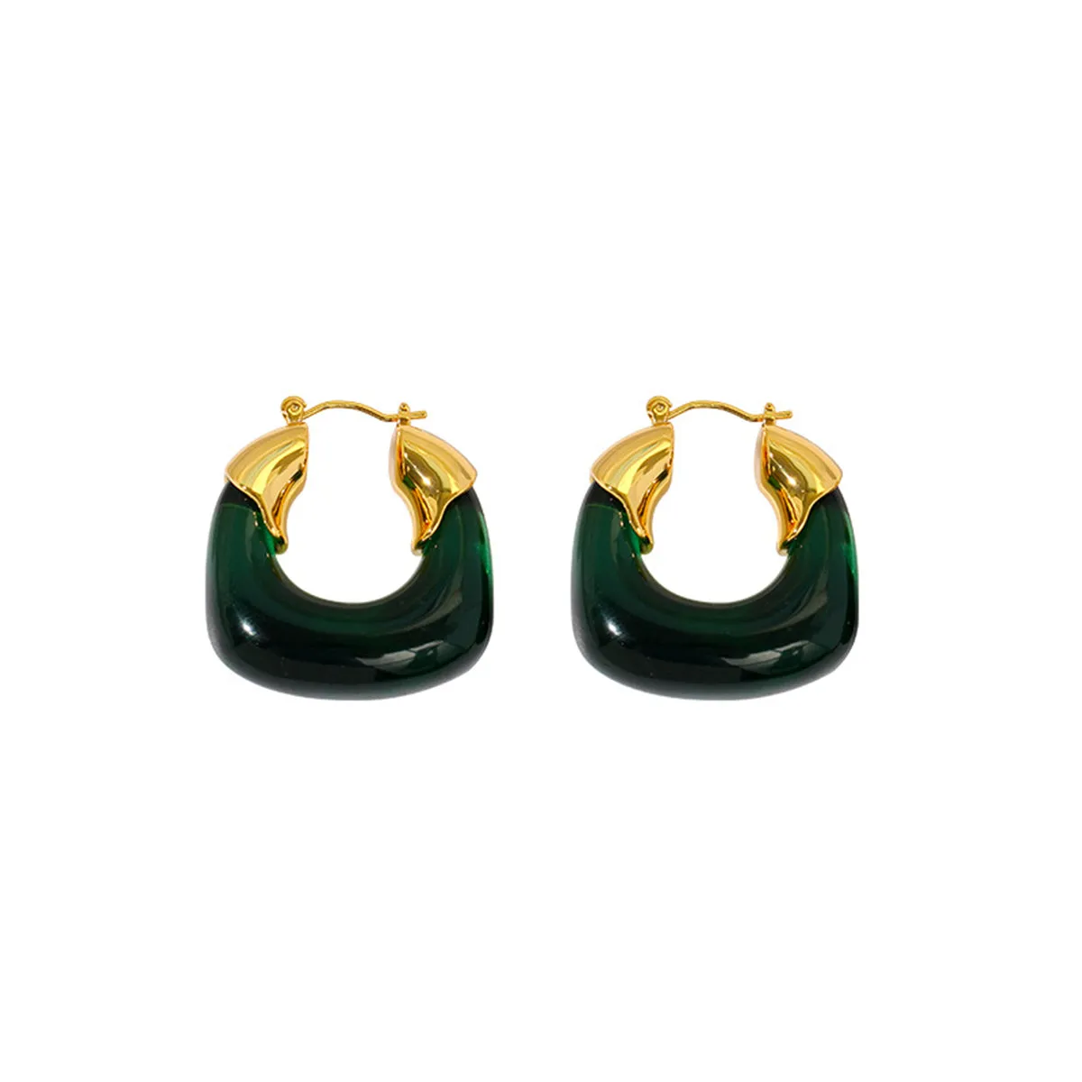 Green Resin & 18K Gold-Plated U-Shape Huggie Earring