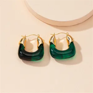 Green Resin & 18K Gold-Plated U-Shape Huggie Earring