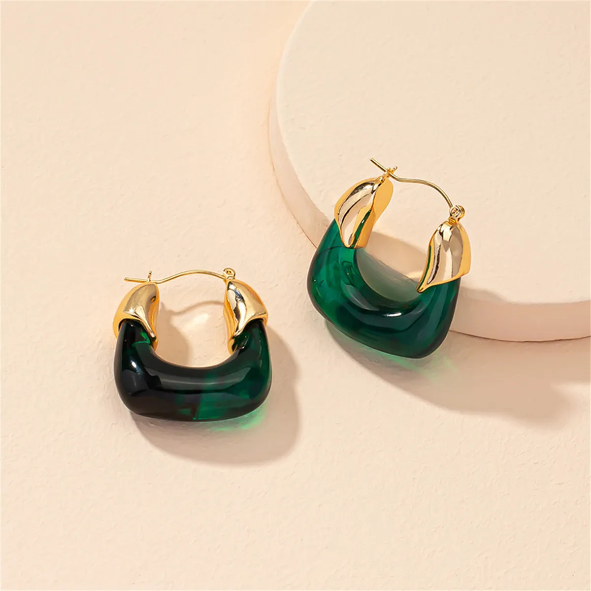 Green Resin & 18K Gold-Plated U-Shape Huggie Earring
