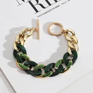 Green Resin & Enamel 18K Gold-Plated Curb Chain Bracelet