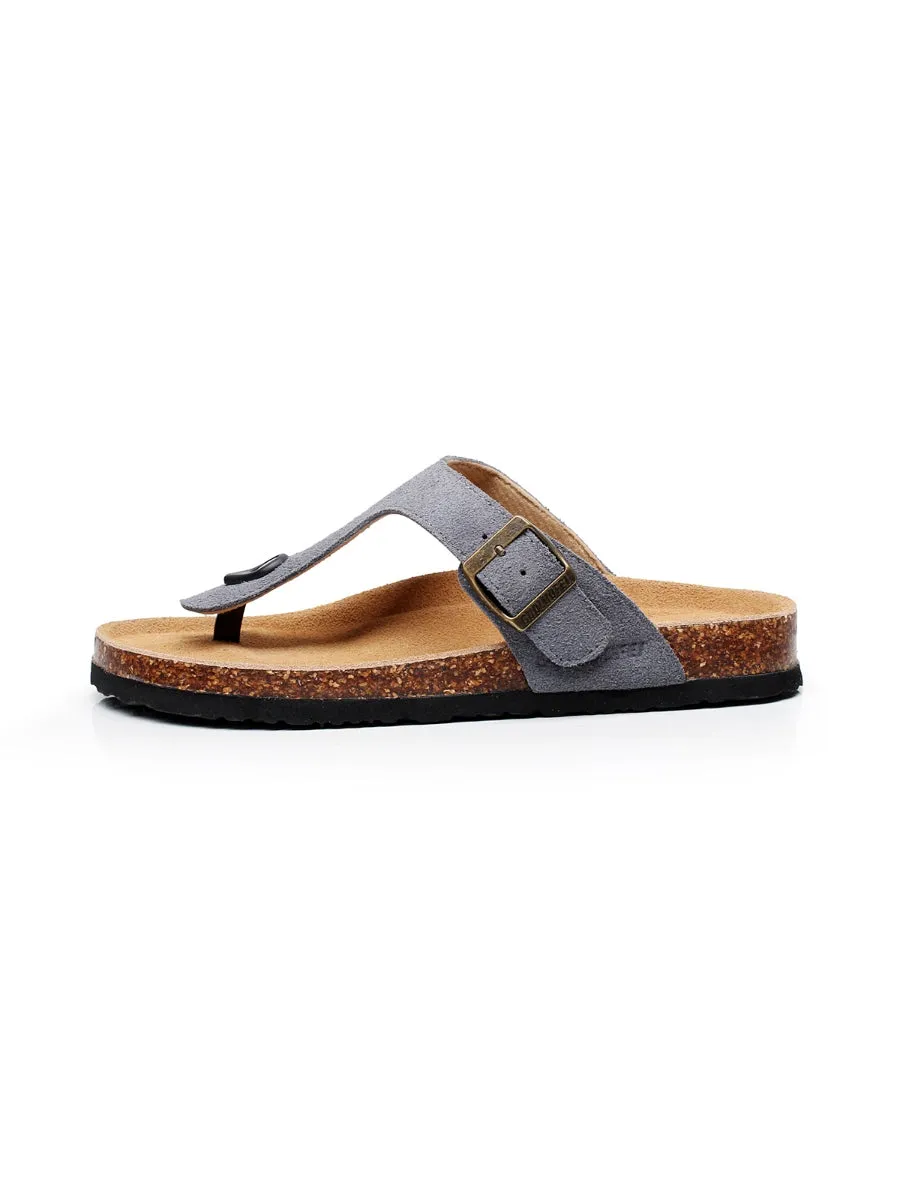 Grey Suede T-Strap Leather Sandal