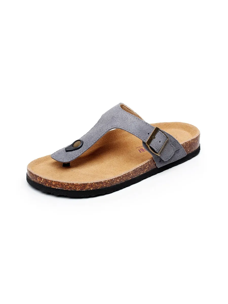 Grey Suede T-Strap Leather Sandal