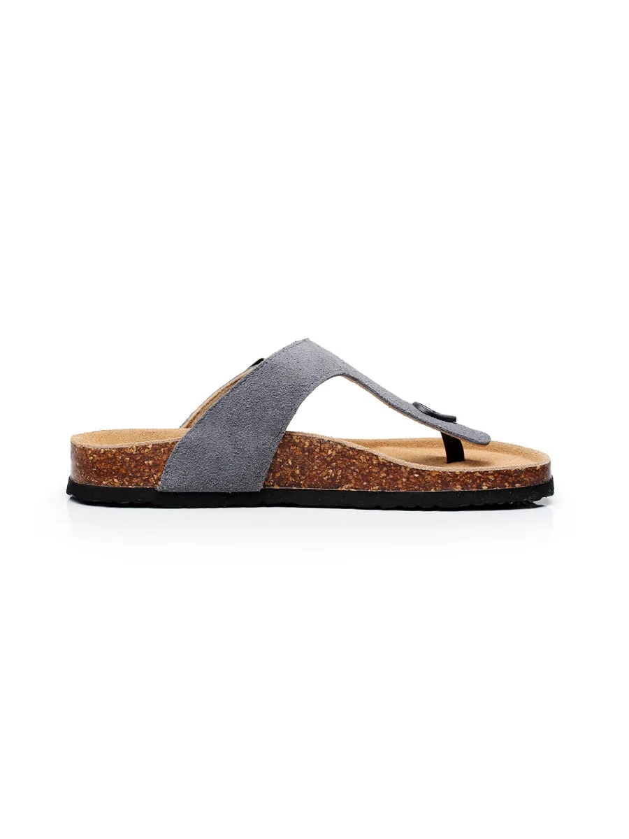 Grey Suede T-Strap Leather Sandal