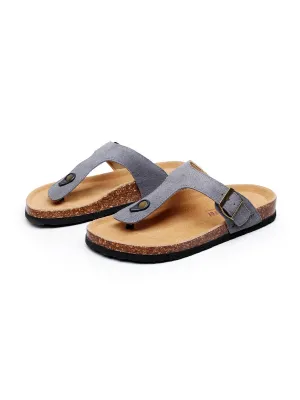 Grey Suede T-Strap Leather Sandal