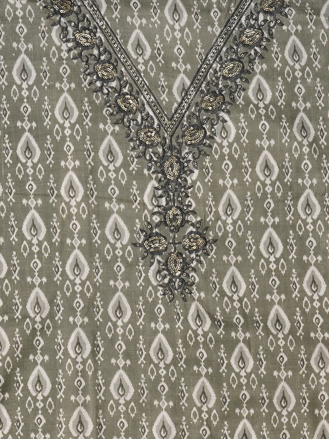 Grey Unstitched Printed Pure Cotton Dress Material With Dupatta