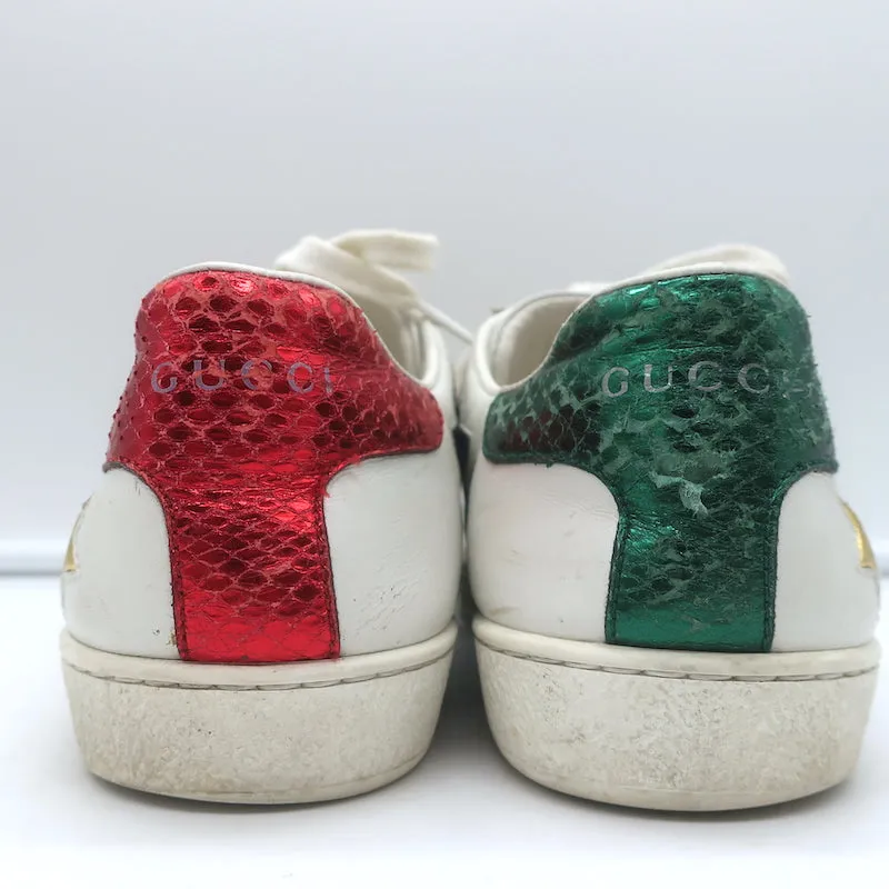 Gucci Ace Star Low Top Sneakers White & Multicolor Metallic Leather Size 39