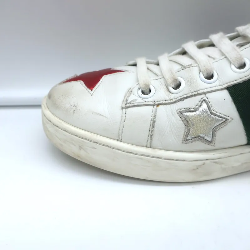 Gucci Ace Star Low Top Sneakers White & Multicolor Metallic Leather Size 39