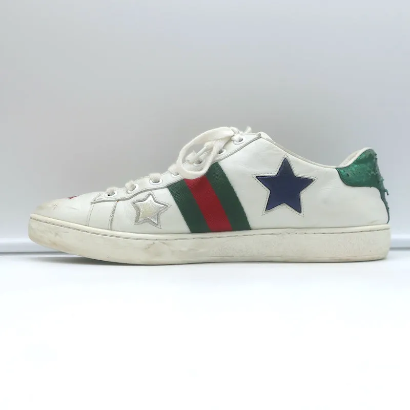 Gucci Ace Star Low Top Sneakers White & Multicolor Metallic Leather Size 39