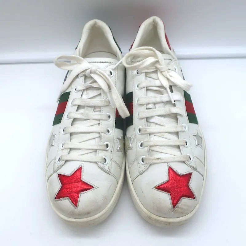 Gucci Ace Star Low Top Sneakers White & Multicolor Metallic Leather Size 39