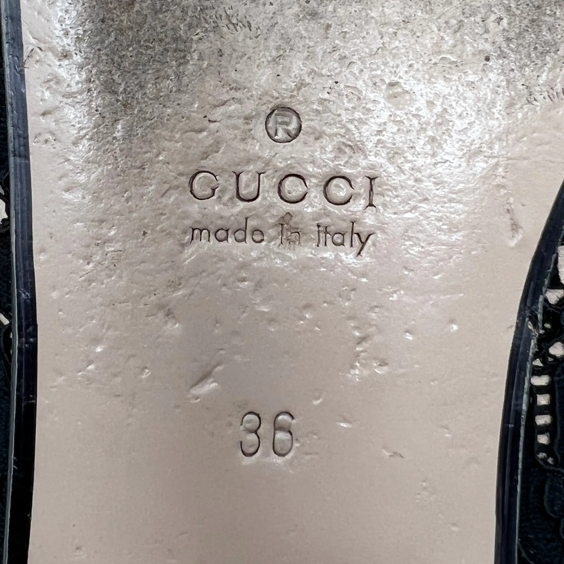 Gucci Princetown Black Lace Leather Horsebit Loafer Mules Size EU 36