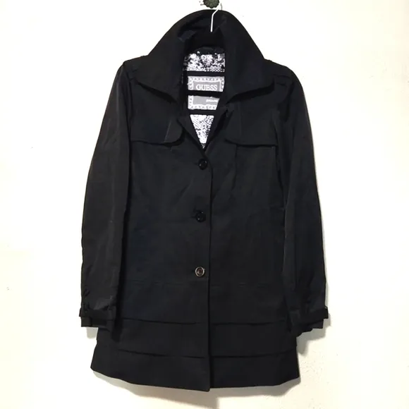 Guess Los Angeles Lightweight Black Trench Coat Size Medium