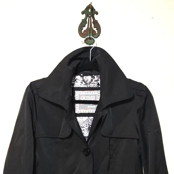 Guess Los Angeles Lightweight Black Trench Coat Size Medium