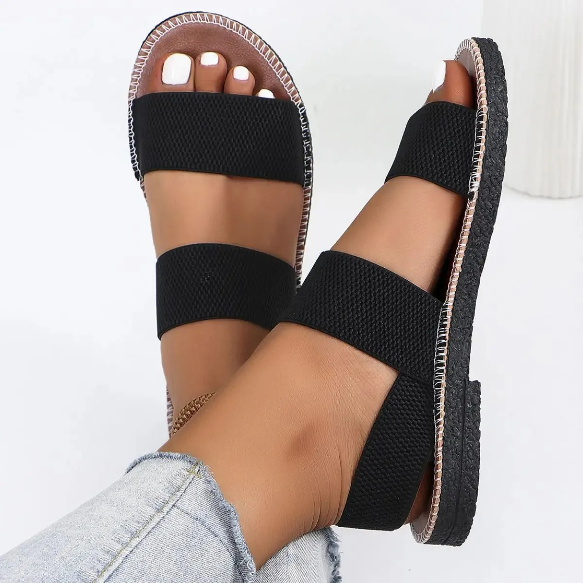 'Harriet' Open Toe Wide Strap Flat Sandals