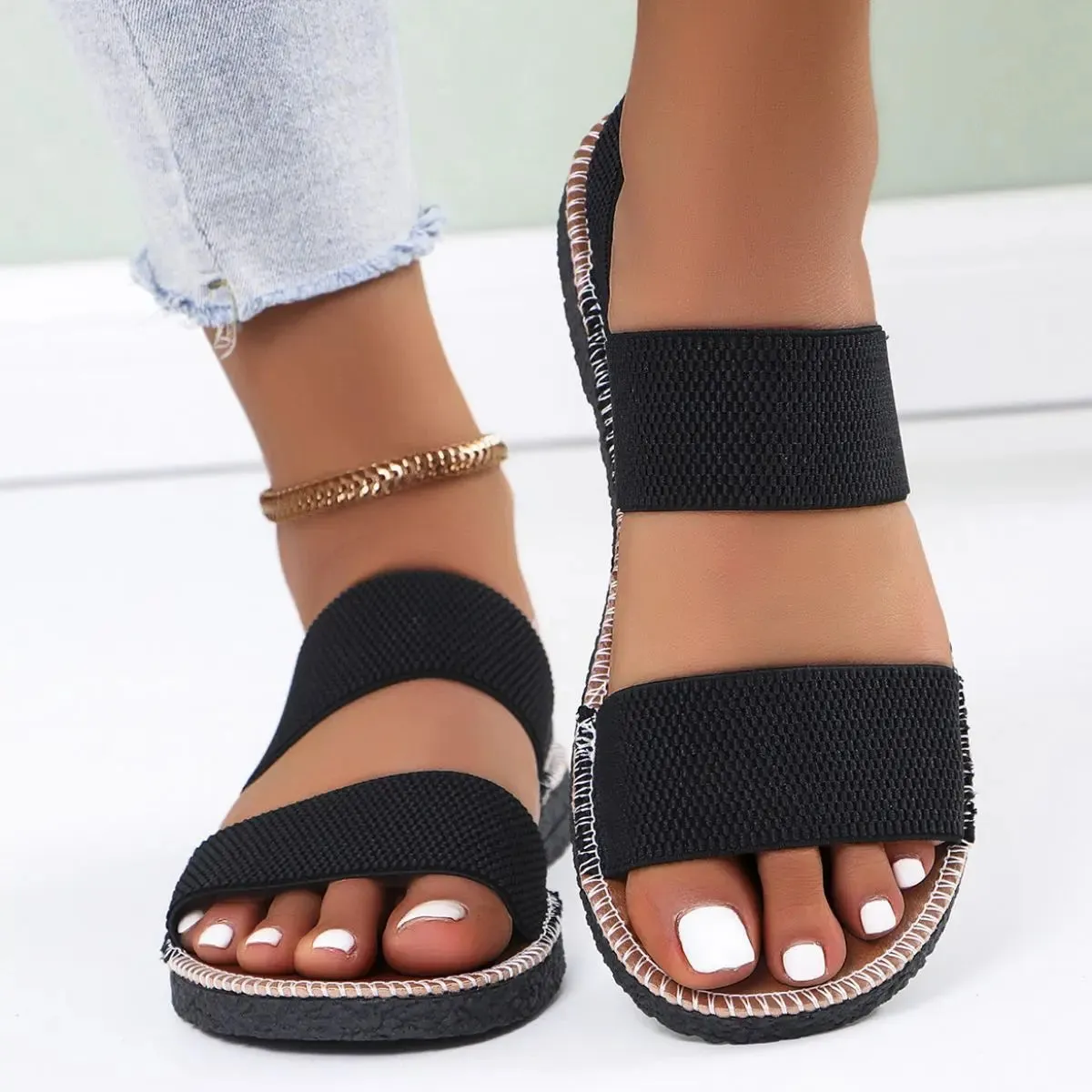'Harriet' Open Toe Wide Strap Flat Sandals