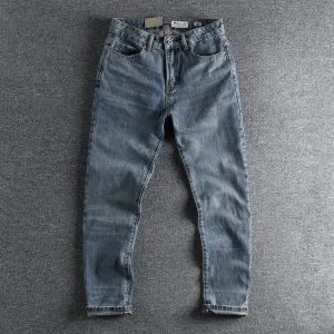 Heavyweight Denim Jeans - Men's Fashion Pure Cotton Washed Old Youth Casual Straight Pants