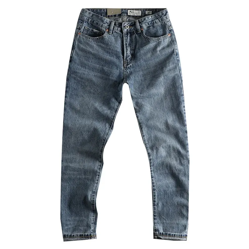Heavyweight Denim Jeans - Men's Fashion Pure Cotton Washed Old Youth Casual Straight Pants