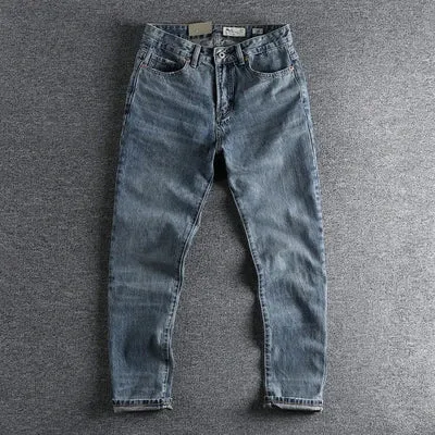 Heavyweight Denim Jeans - Men's Fashion Pure Cotton Washed Old Youth Casual Straight Pants