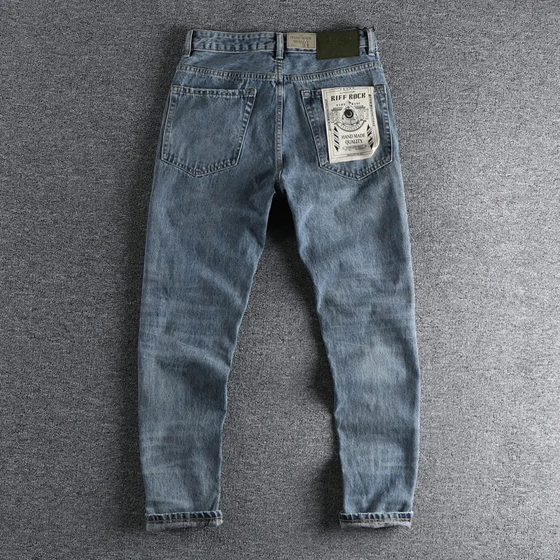 Heavyweight Denim Jeans - Men's Fashion Pure Cotton Washed Old Youth Casual Straight Pants