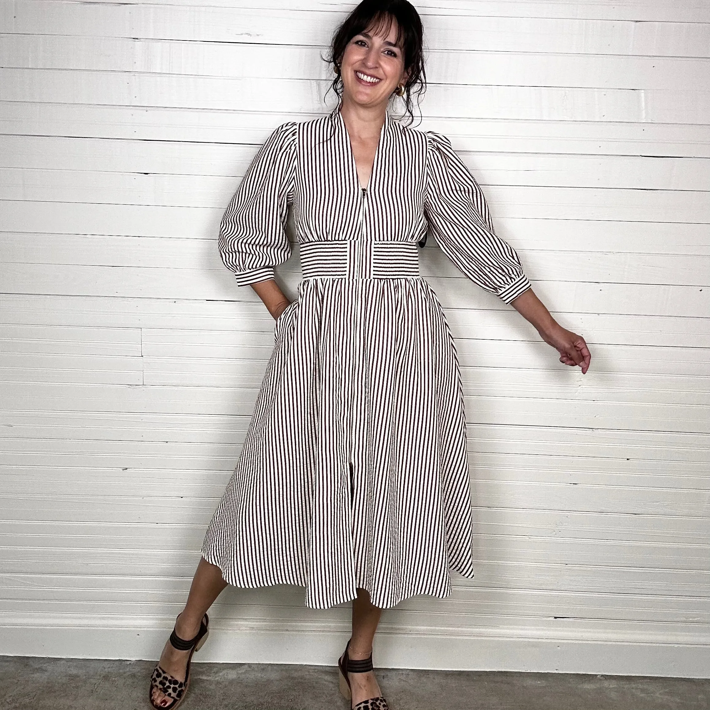 Heidi Midi Dress | Brown   Cream