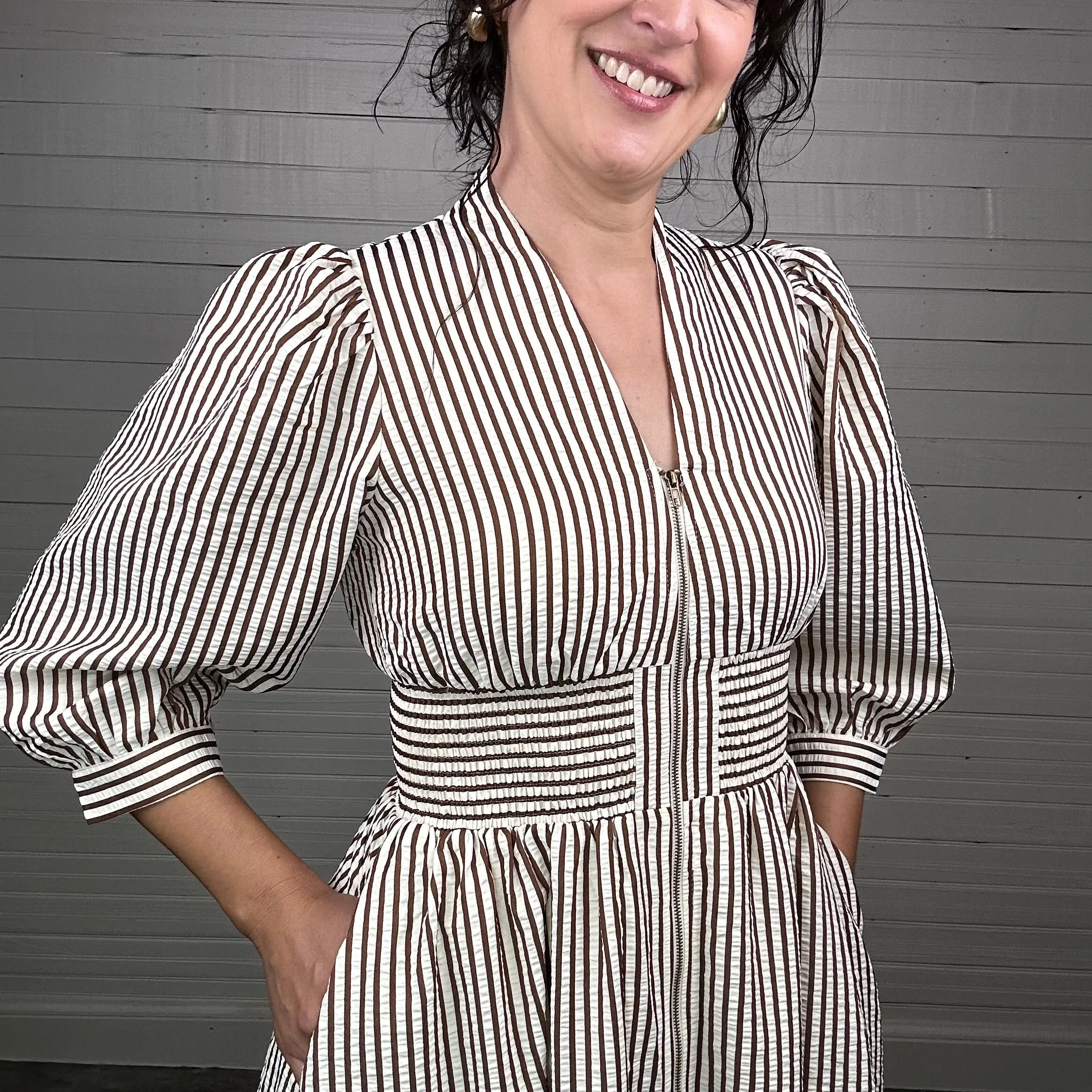 Heidi Midi Dress | Brown   Cream