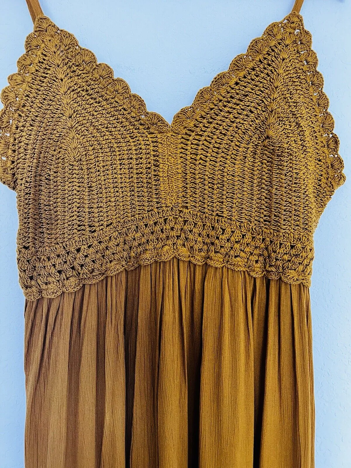 HINT OF BLUSH Crochet Boho Midi Dress Sz XL Rust Color Sleeveless 100% Rayon