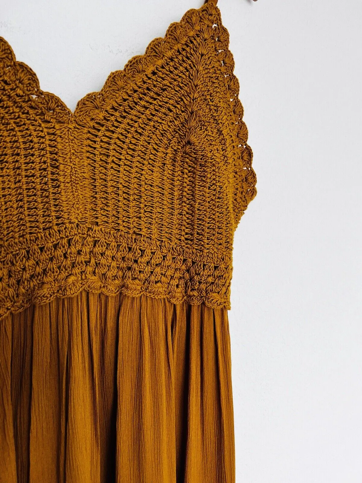 HINT OF BLUSH Crochet Boho Midi Dress Sz XL Rust Color Sleeveless 100% Rayon
