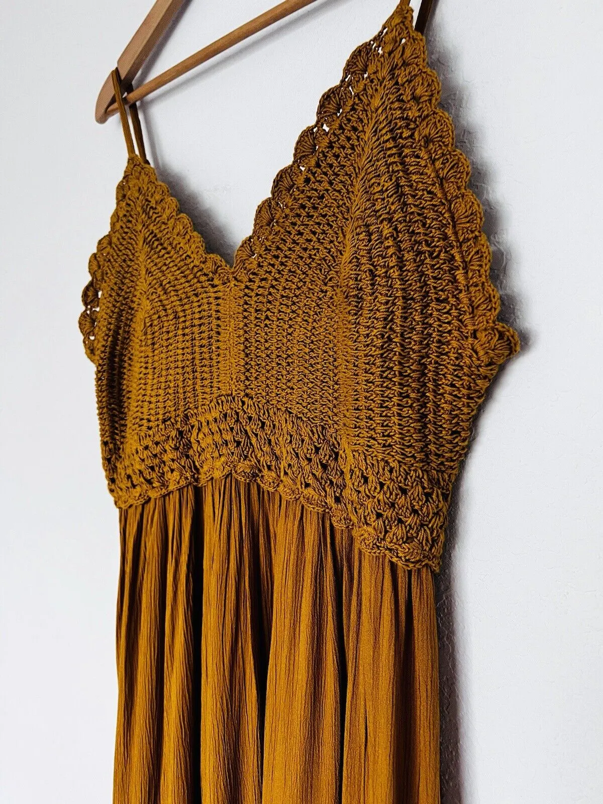 HINT OF BLUSH Crochet Boho Midi Dress Sz XL Rust Color Sleeveless 100% Rayon