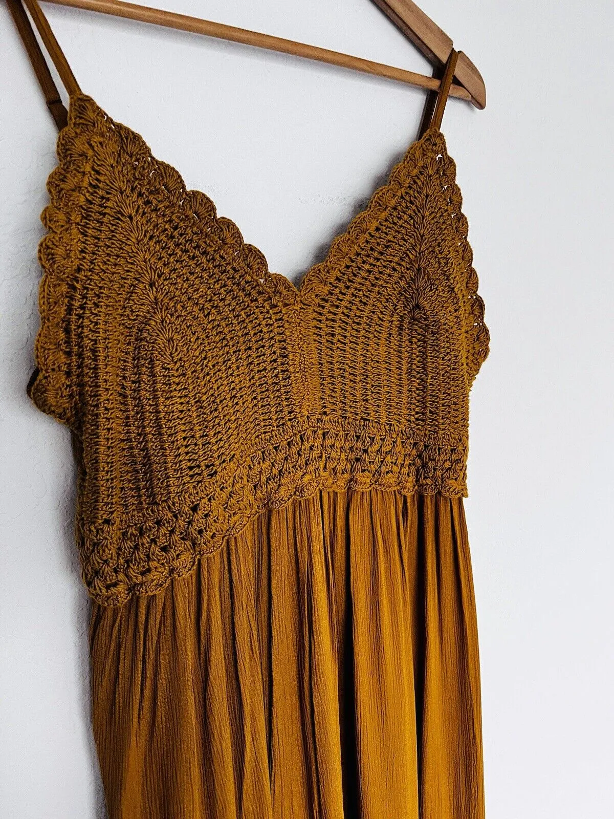 HINT OF BLUSH Crochet Boho Midi Dress Sz XL Rust Color Sleeveless 100% Rayon