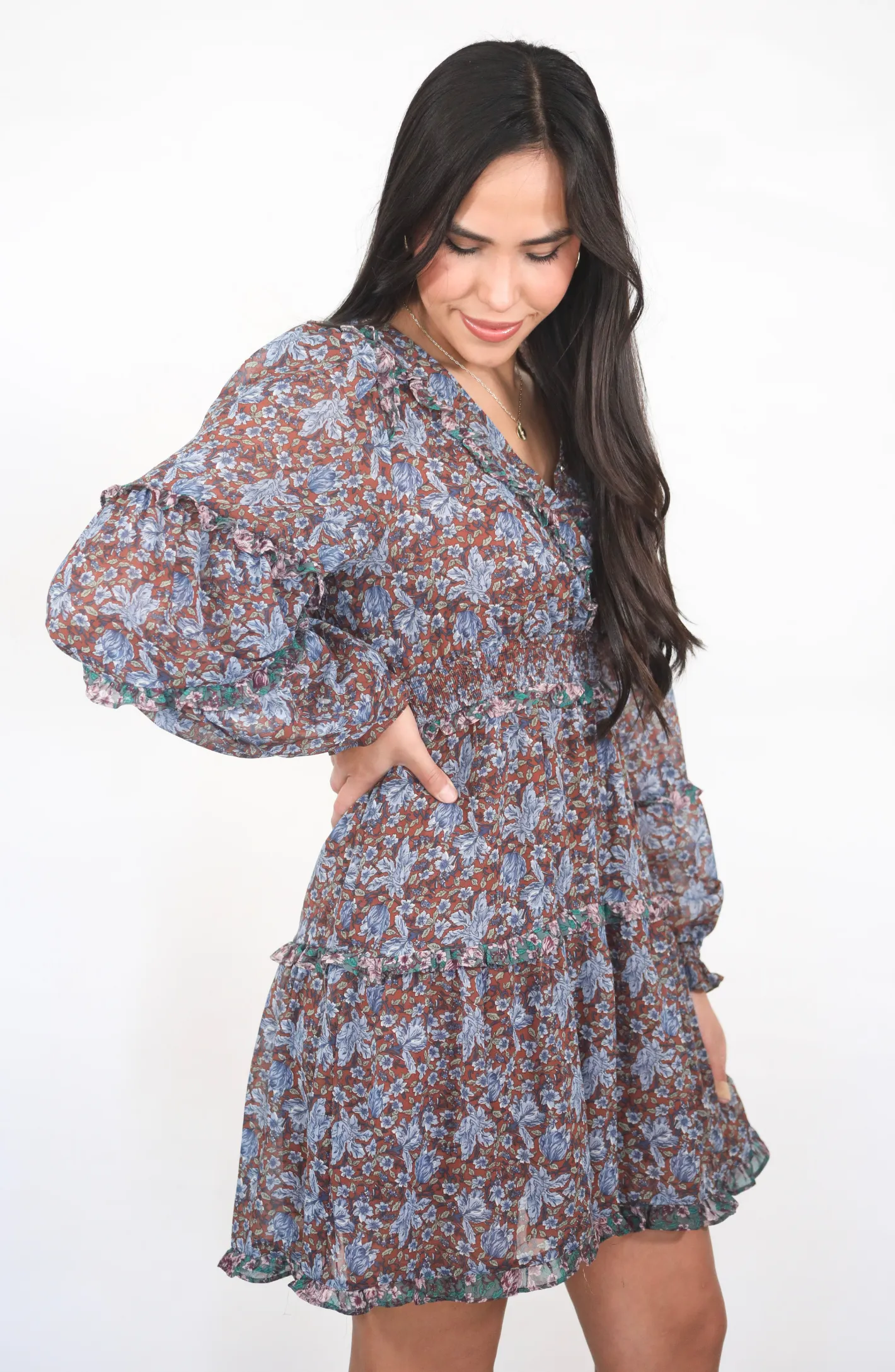 Hit The Town Floral Ruffle Mini Dress