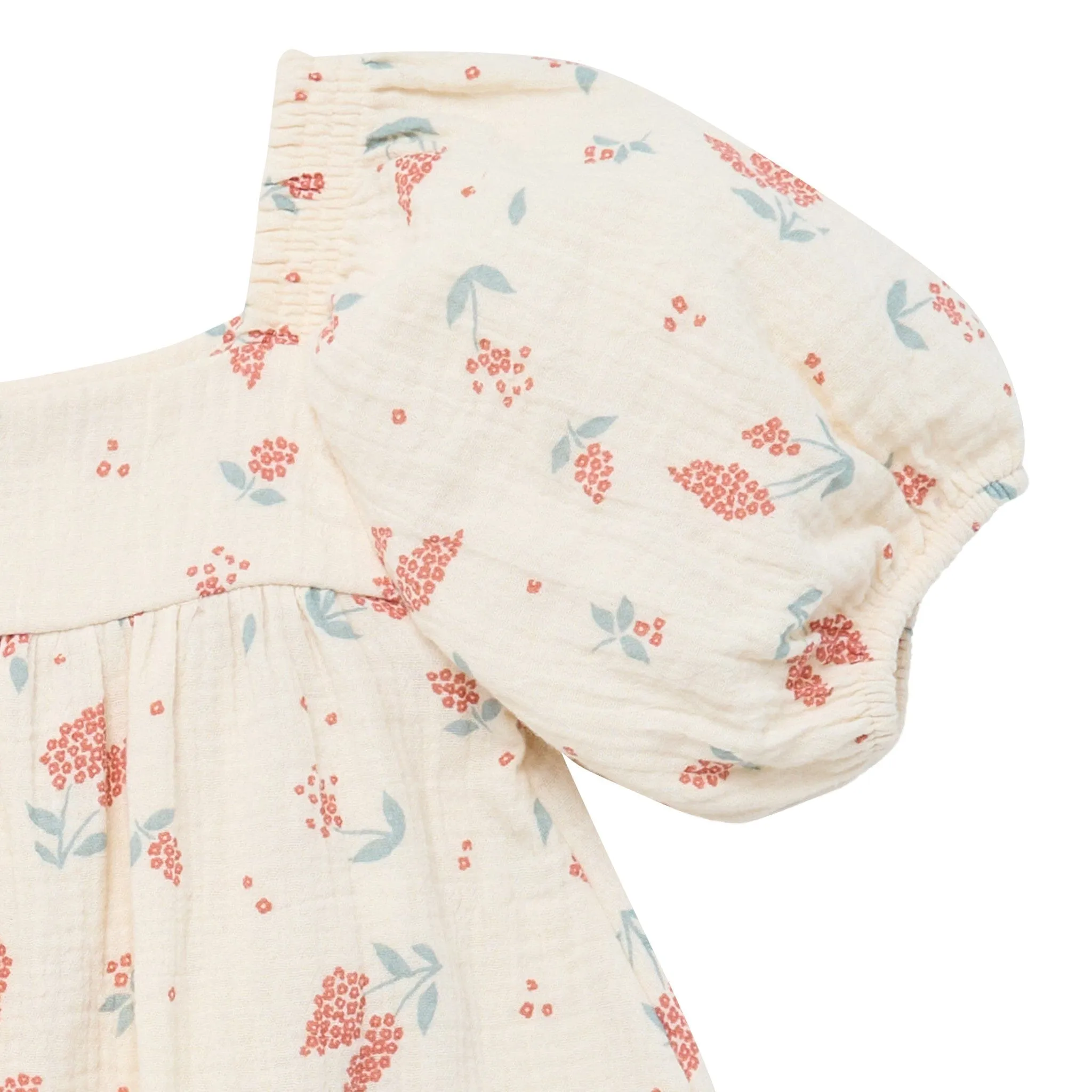 Infant & Toddler Girls Beige Tossed Lavender Puff Sleeve Dress