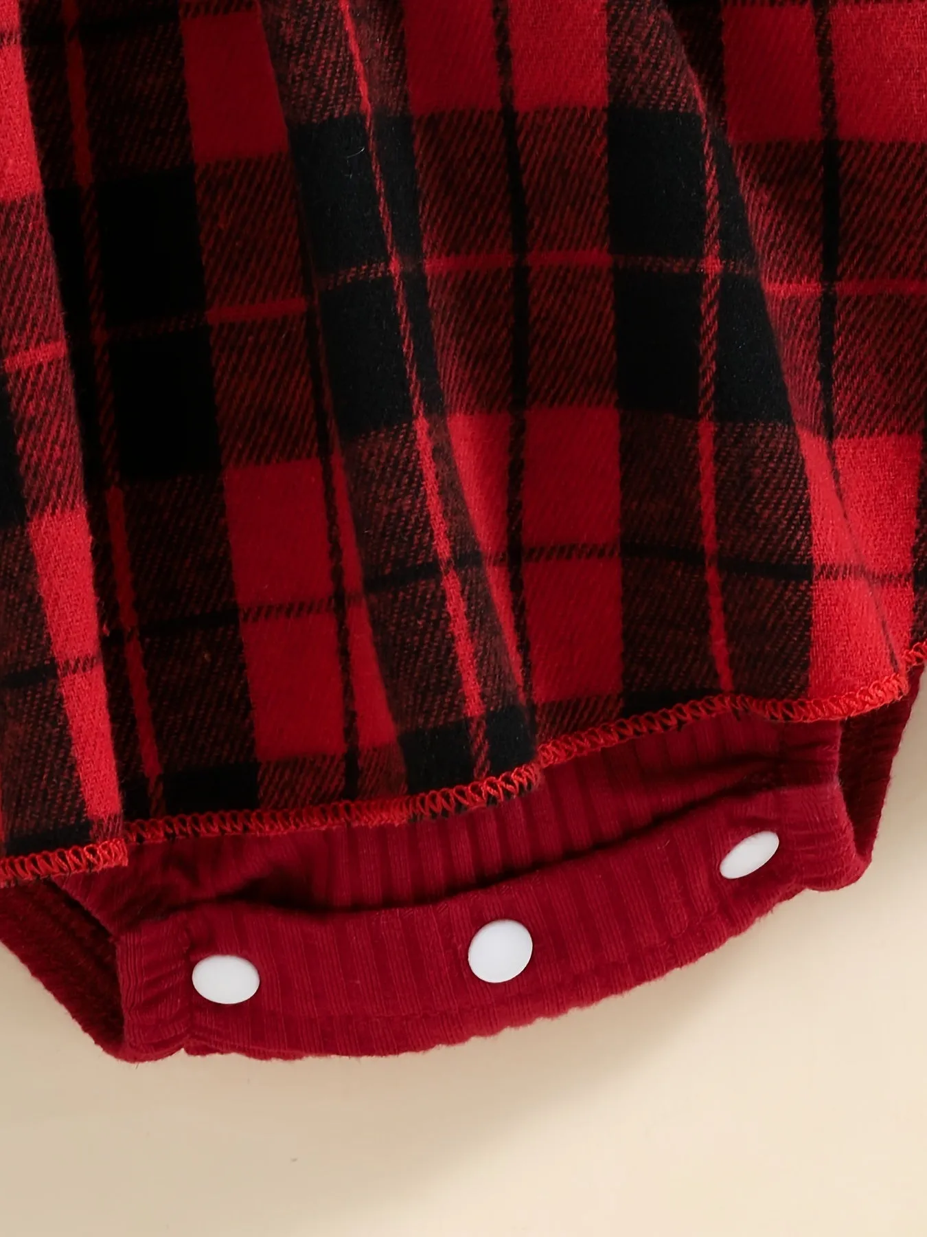 Infant Ruffled Plaid Dress Splicing Romper Long Sleeve Red Bodysuit Onesies & Bow Headband Set