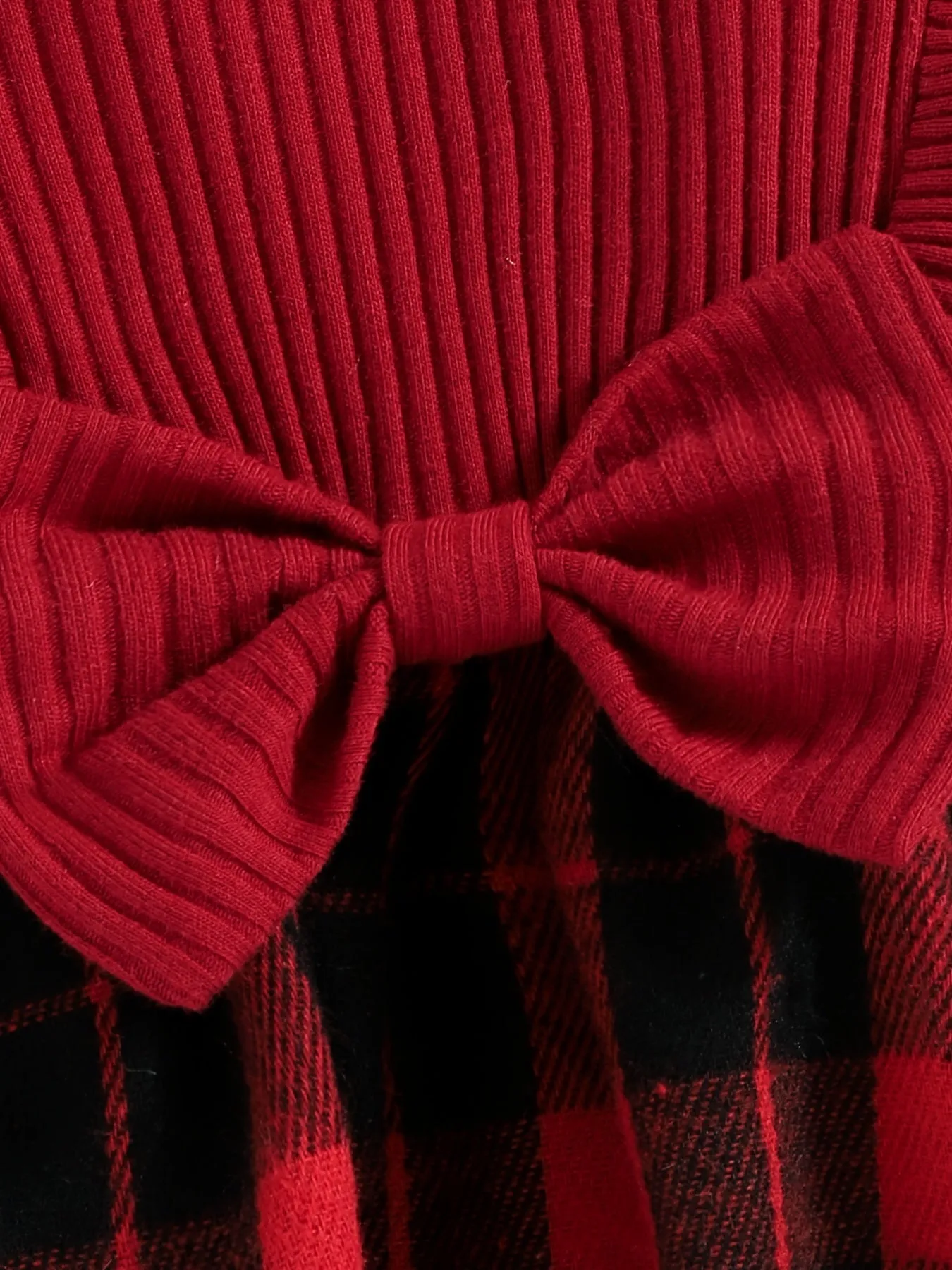 Infant Ruffled Plaid Dress Splicing Romper Long Sleeve Red Bodysuit Onesies & Bow Headband Set