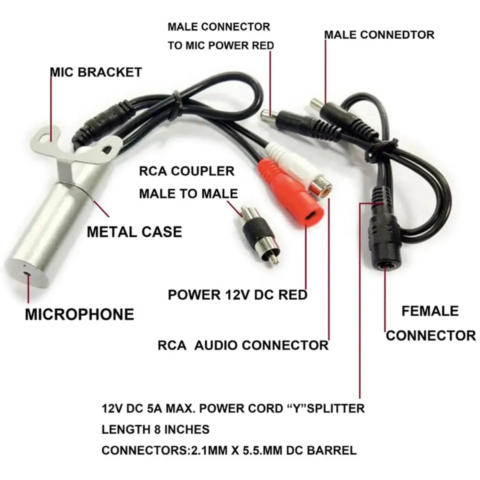 IP66 Water Proof CCTV Microphone Solid Metal housing 6-12V DC input RCA Phono Output