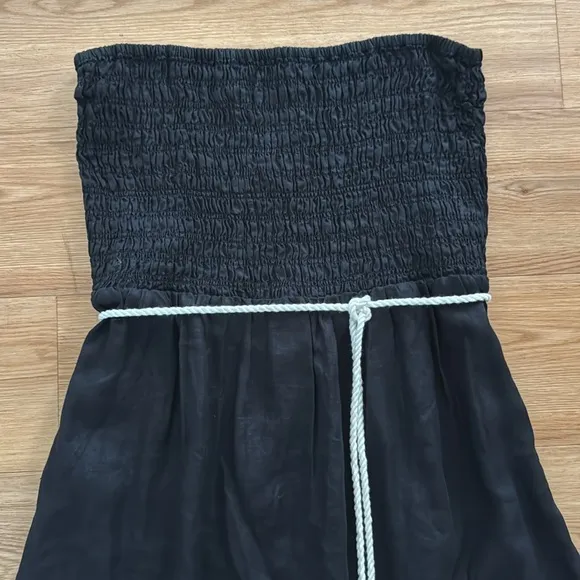 J. Crew Womens Strapless Smocked Linen Dress 2X Black Plus Strapless Summer New