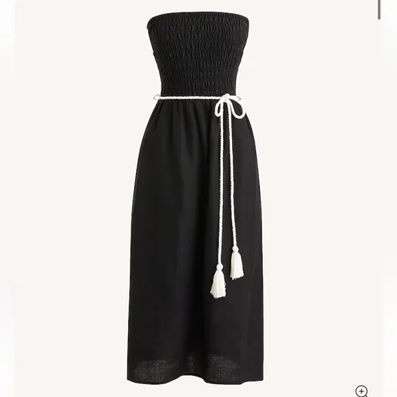 J. Crew Womens Strapless Smocked Linen Dress 2X Black Plus Strapless Summer New
